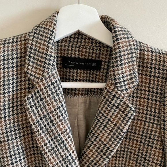 Zara Double Breasted Houndstooth Blazer Size Small - Dark Academia Aesthetic - Picture 5 of 12